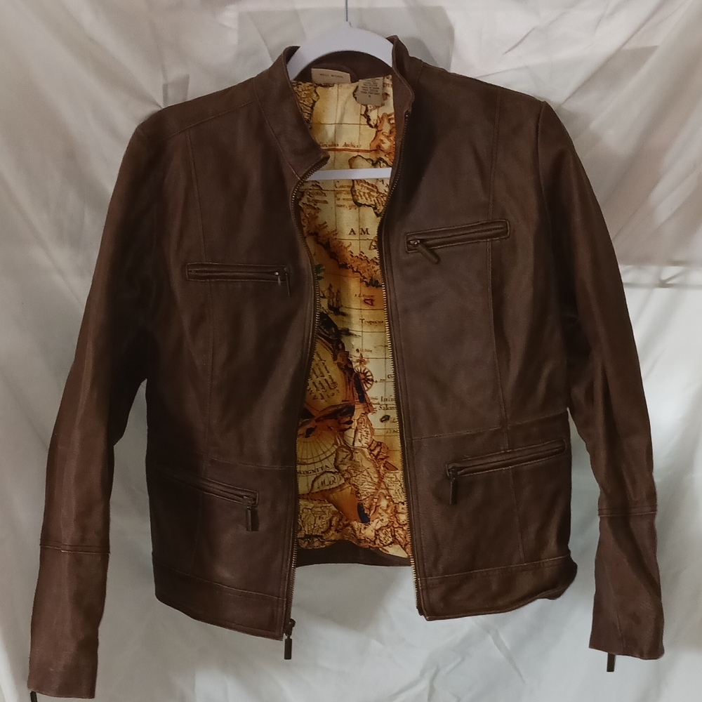 Rough hewn leather moto jacket Size Sm